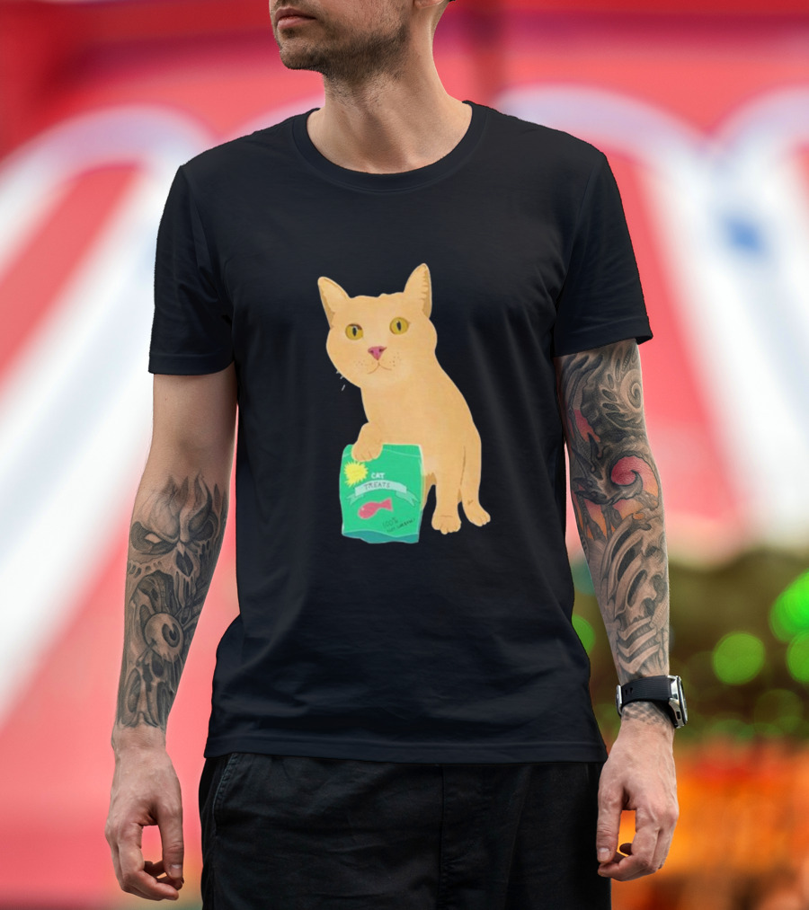 Cat Holding Bag with Cat Treats 100% Not Garbage T-Shirt