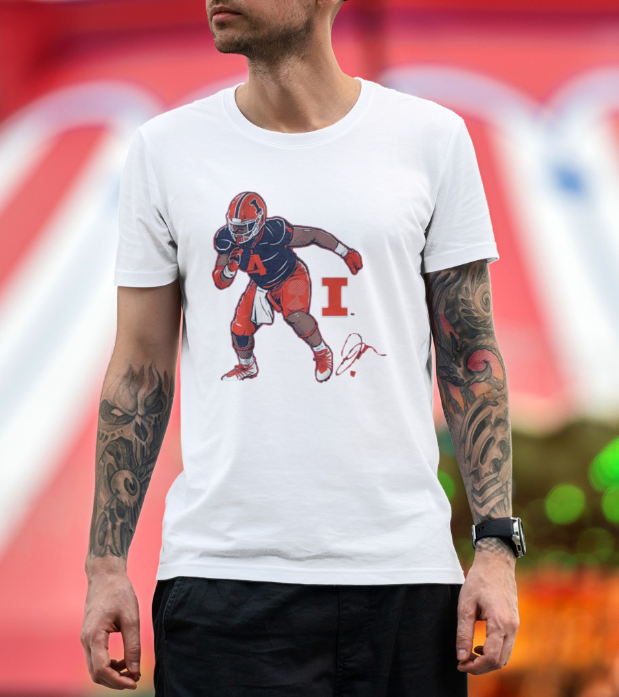 Illinois Football Jerzhan Newton Superstar Pose with Signature T-Shirt