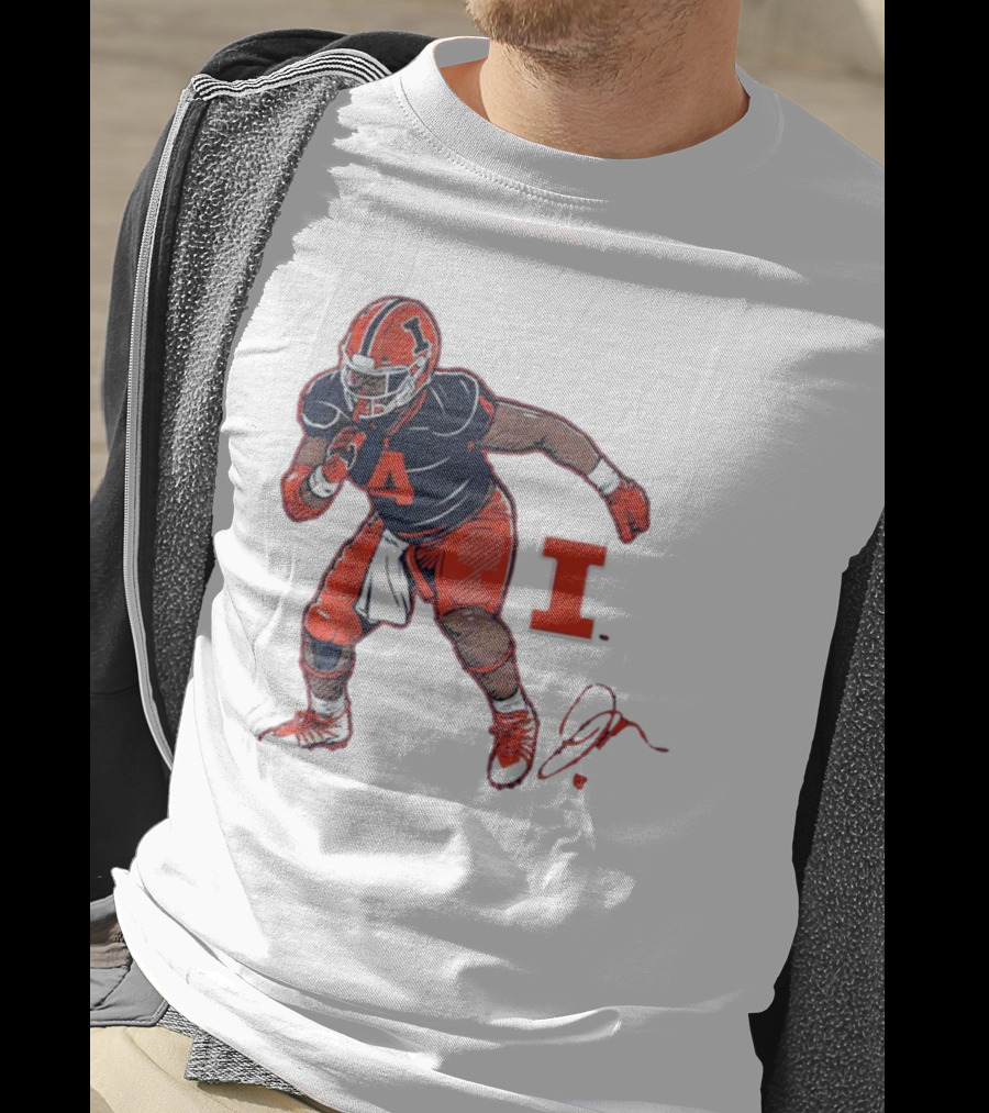 Illinois Football Jerzhan Newton Superstar Pose With Signature T-Shirt