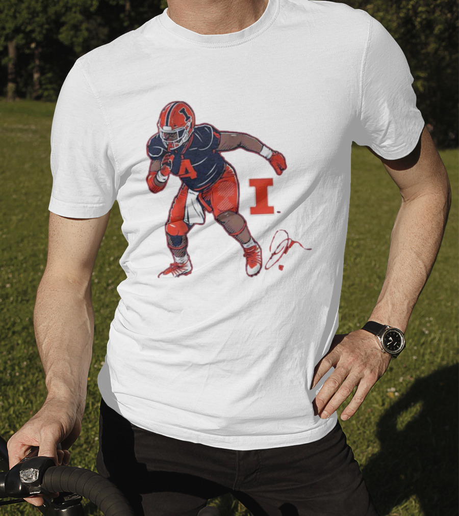 Illinois Football Jerzhan Newton Superstar Pose With Signature T-Shirt