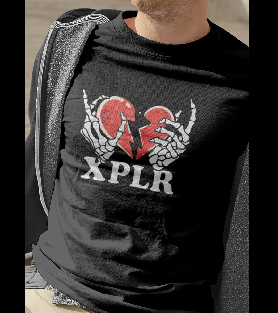 XPLR Skeleton Hands Holding Broken Heart T-Shirt
