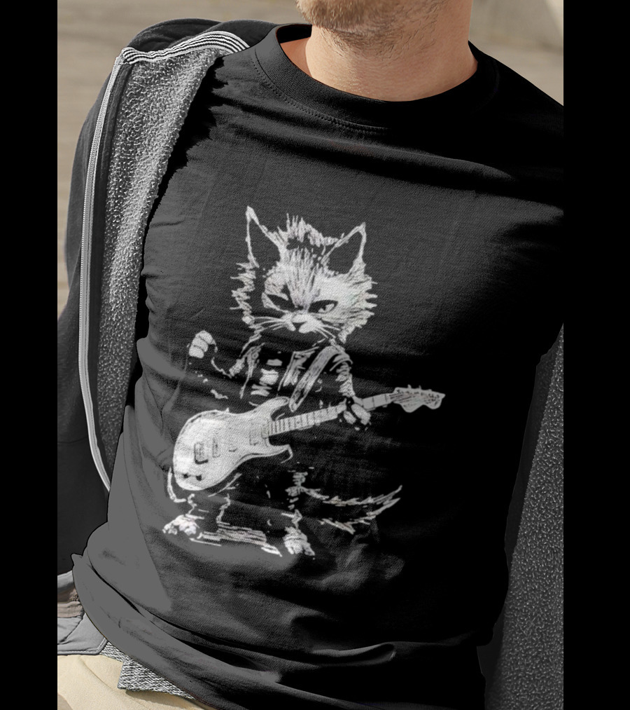 Guitar Cat Rock Kitty Playing Guitar Gifts For Her T-Shirt