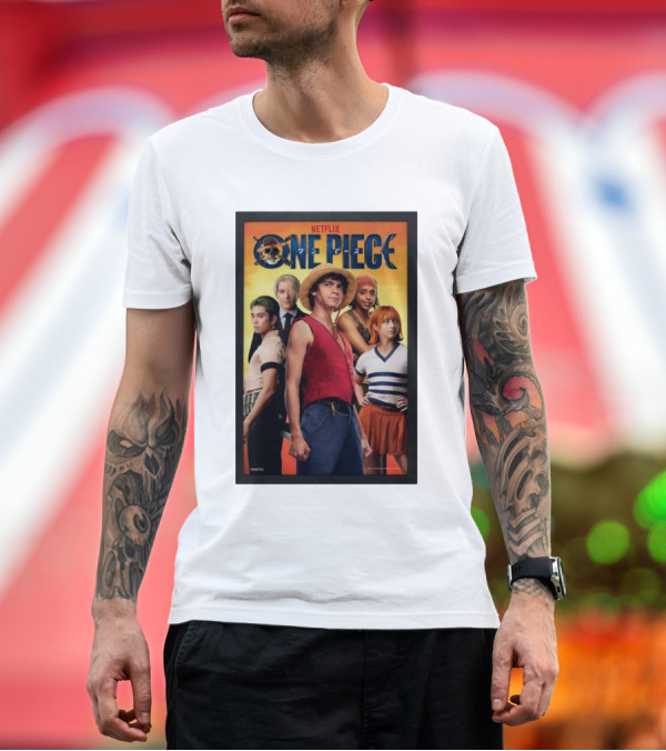 Premium T-Shirt: Netflix’s One Piece Cast Poster Featuring Iconic Straw Hat Crew Members T-Shirt Netflix’s One Piece Cast Poster Featuring Iconic Straw Hat Crew Members T-Shirt