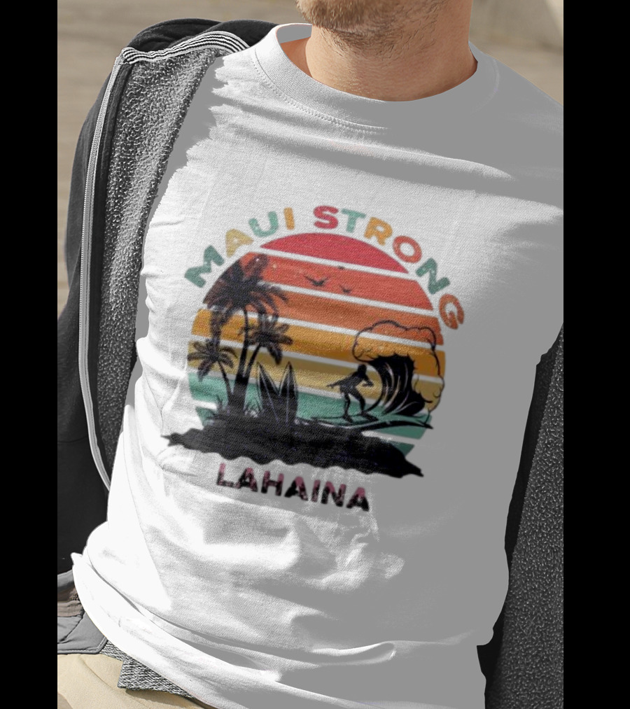 Maui Strong Lahaina Surfing Retro Palm Trees T-Shirt