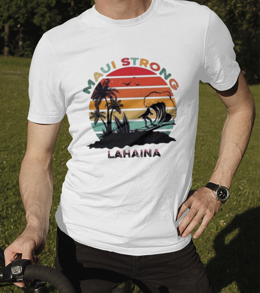 Maui Strong Lahaina Surfing Retro Palm Trees T-Shirt