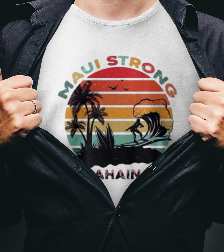 Maui Strong Lahaina Surfing Retro Palm Trees T-Shirt