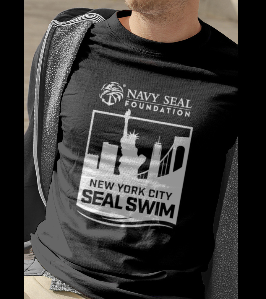 Navy Seal Foundation New York City Seal Swim Statue Liberty Skyline T-Shirt