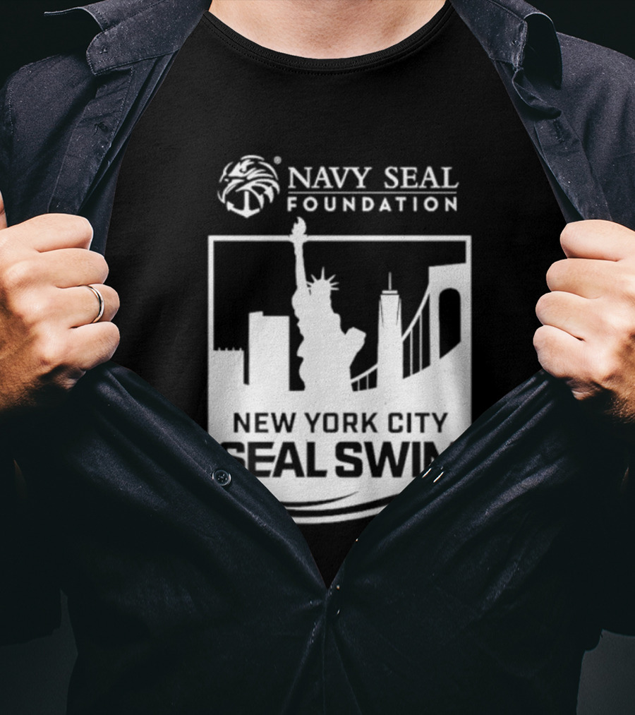 Navy Seal Foundation New York City Seal Swim Statue Liberty Skyline T-Shirt