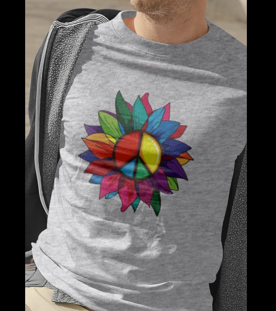 Hippie Rainbow Peace Sign Colorful Flower T-Shirt