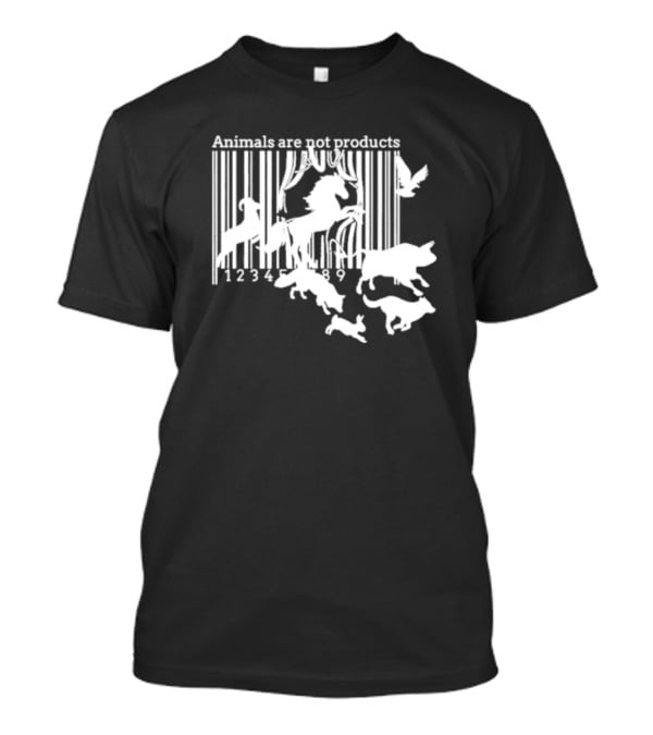 Veganactivism Animals Are Not Products Barcode Silhouette Horse Bird Cow Pig Rabbit 123489 T-Shirt
