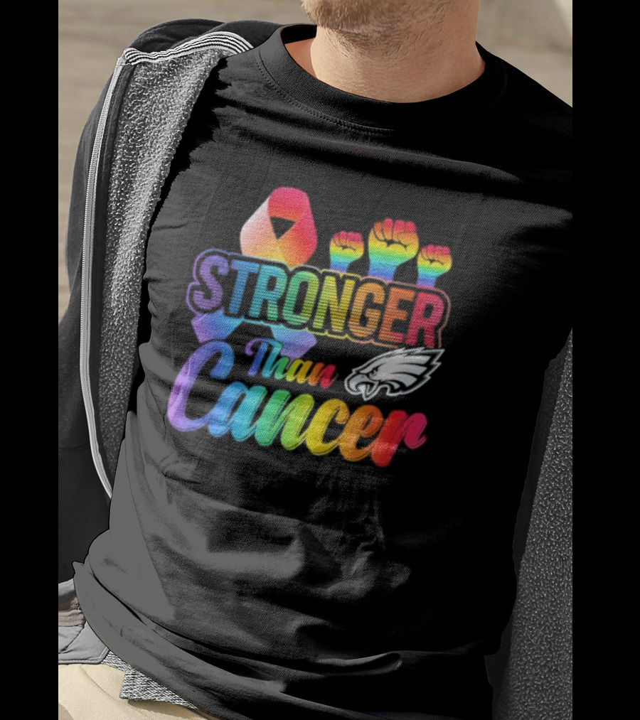 Philadelphia Eagles Stronger Than Cancer NFL Pride Ribbon And Fist T-Shirt
