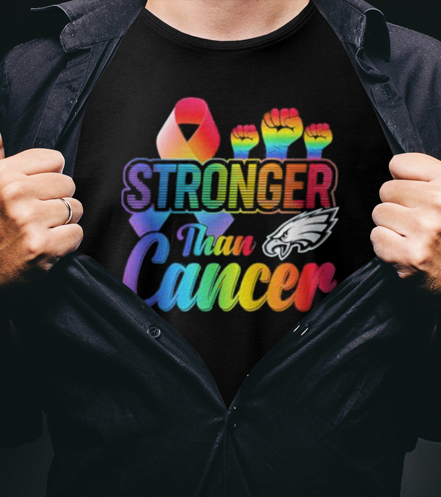 Philadelphia Eagles Stronger Than Cancer NFL Pride Ribbon And Fist T-Shirt
