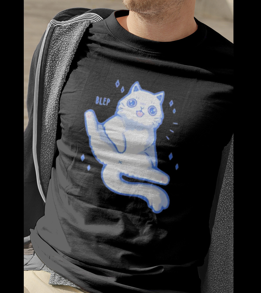 Xmorfina Blep Cute Cat With Tongue Out In Blue And White Cartoon T-Shirt
