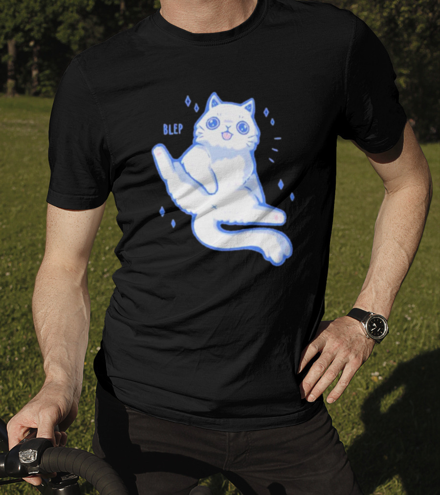 Xmorfina Blep Cute Cat With Tongue Out In Blue And White Cartoon T-Shirt