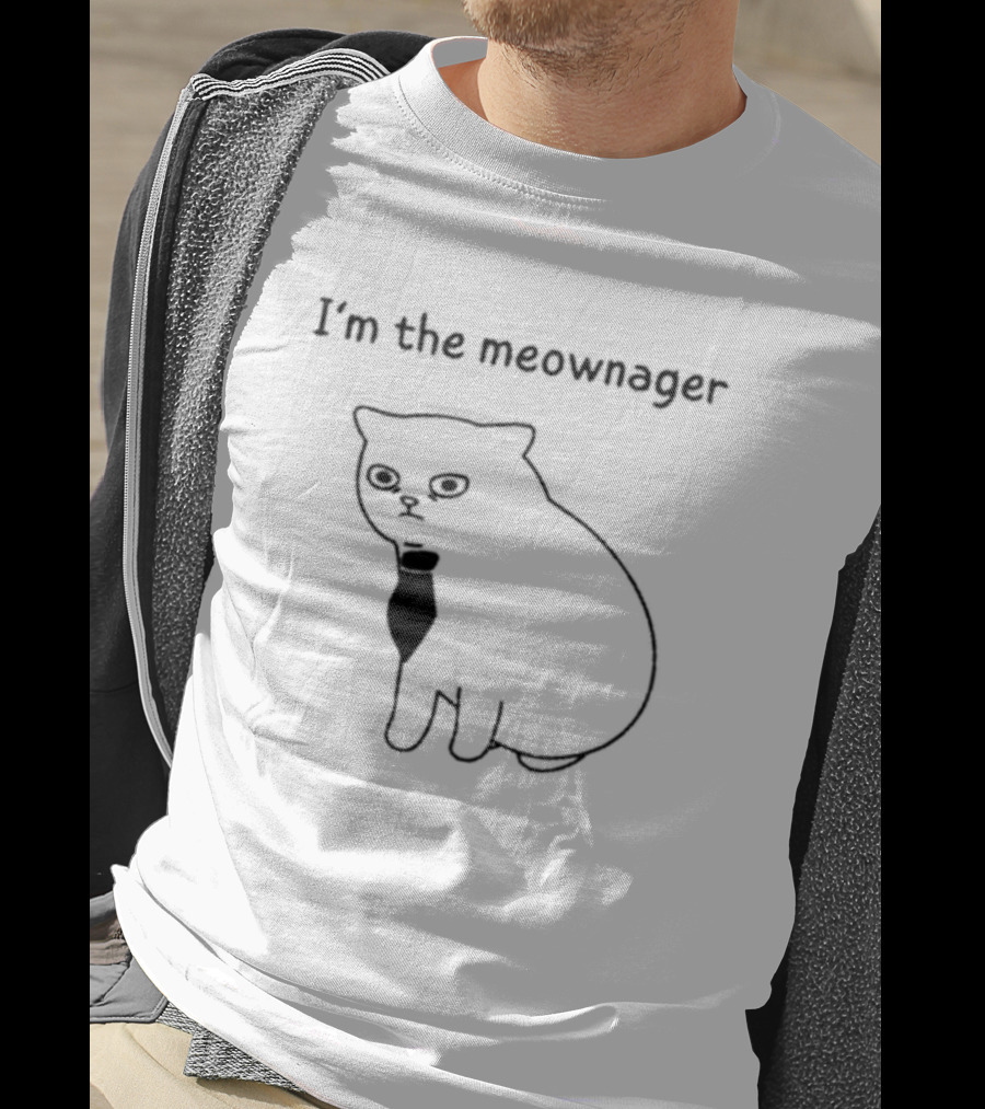 I'm The Meownager Poorlycatdraw Cat Wearing Tie T-Shirt