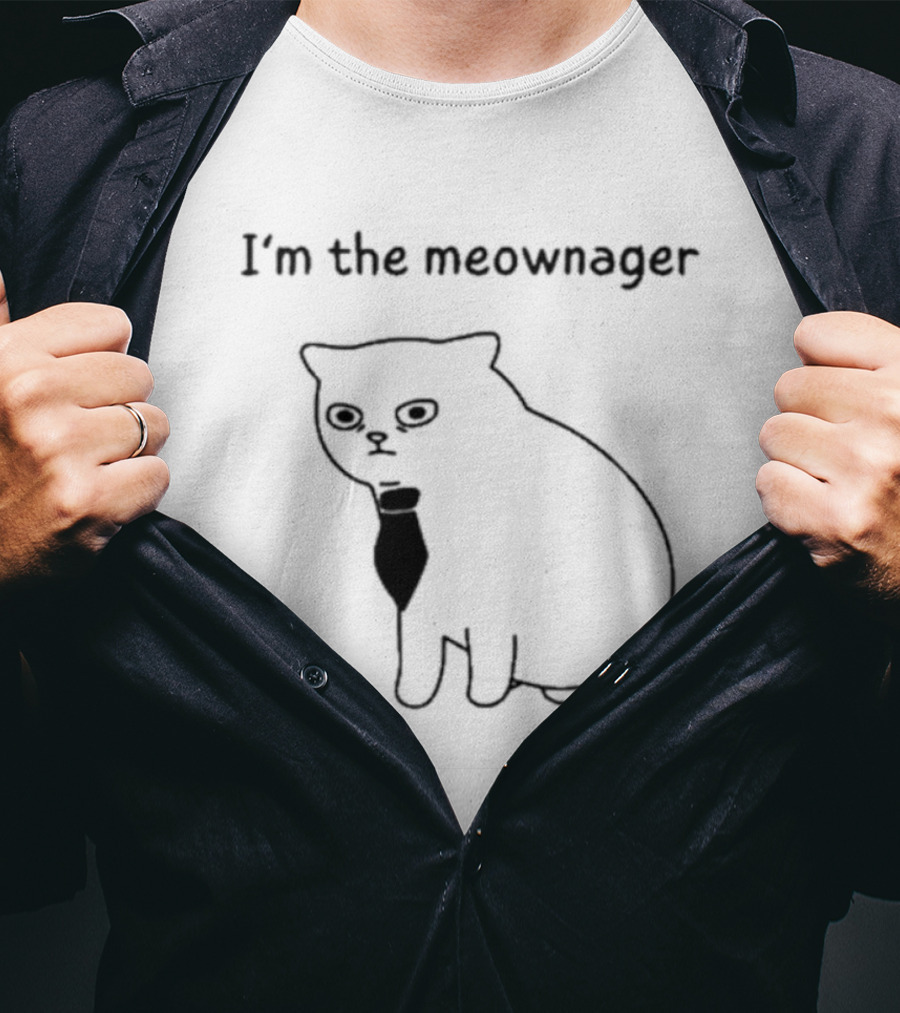 I'm The Meownager Poorlycatdraw Cat Wearing Tie T-Shirt