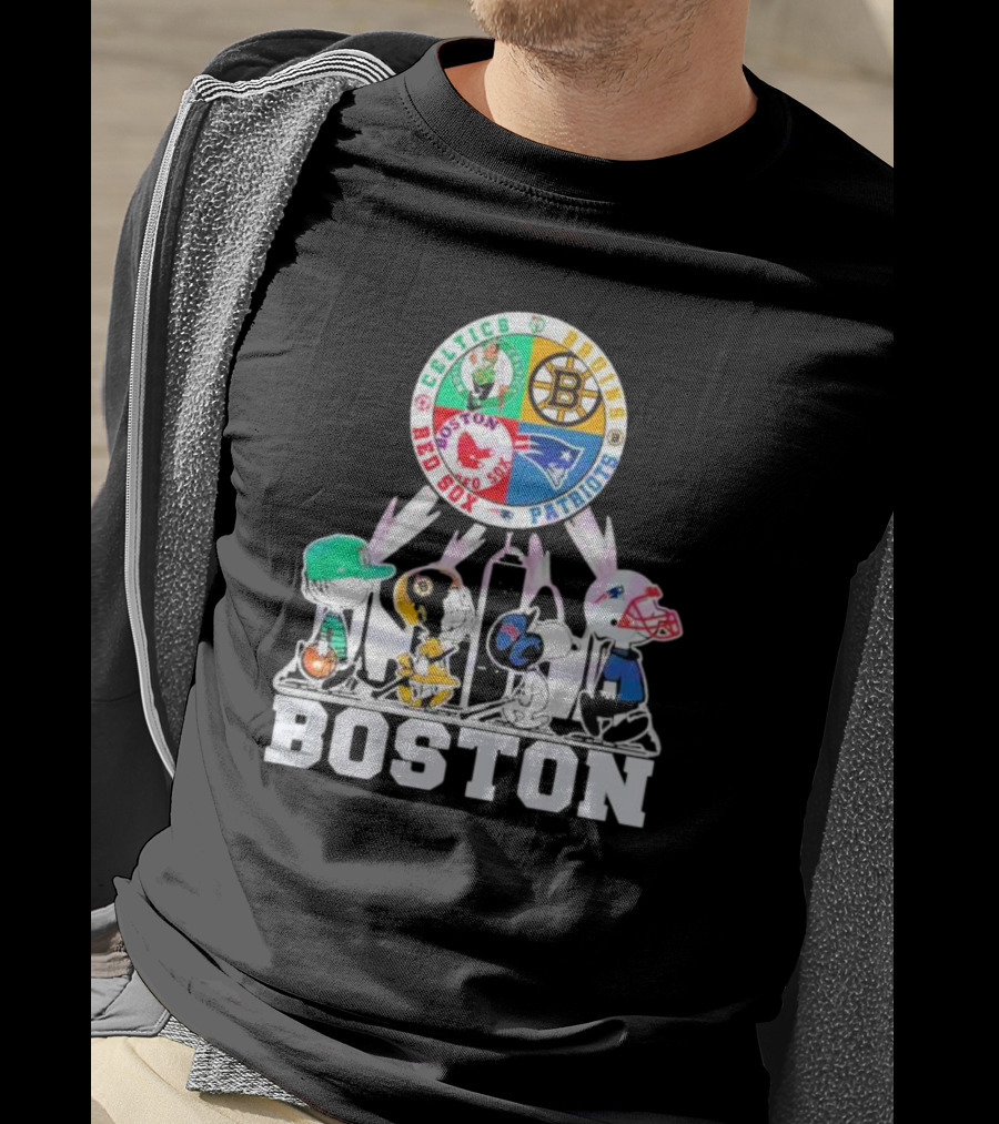 Boston Celtics Bruins Red Sox Patriots Peanuts Characters T-Shirt