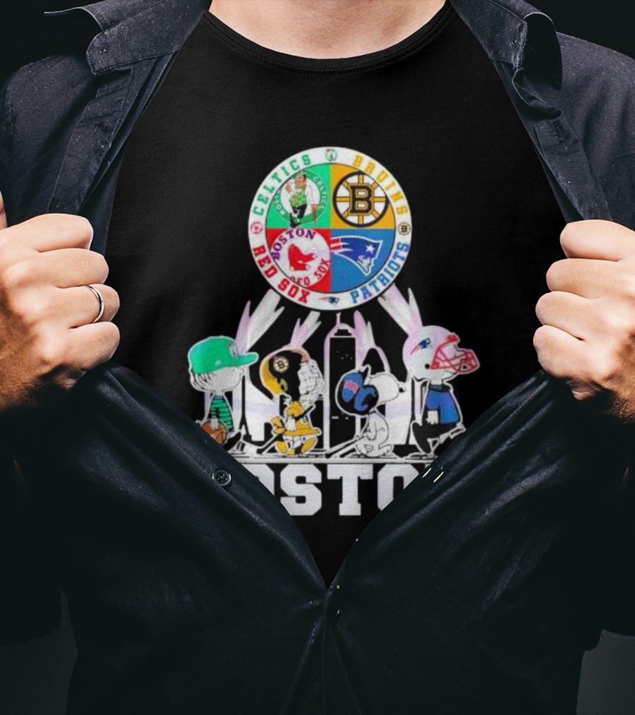 Boston Celtics Bruins Red Sox Patriots Peanuts Characters T-Shirt