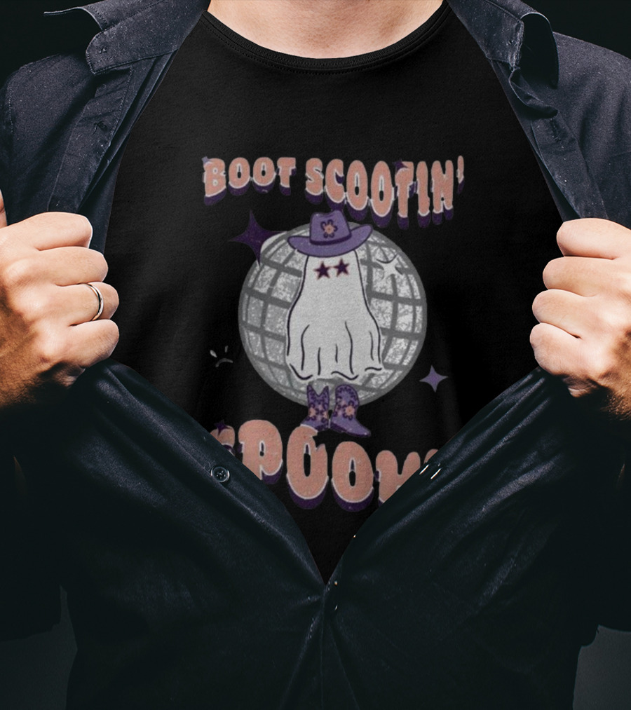 Boot Scootin’ Spooky Ghost With Cowboy Hat And Disco Ball T-Shirt
