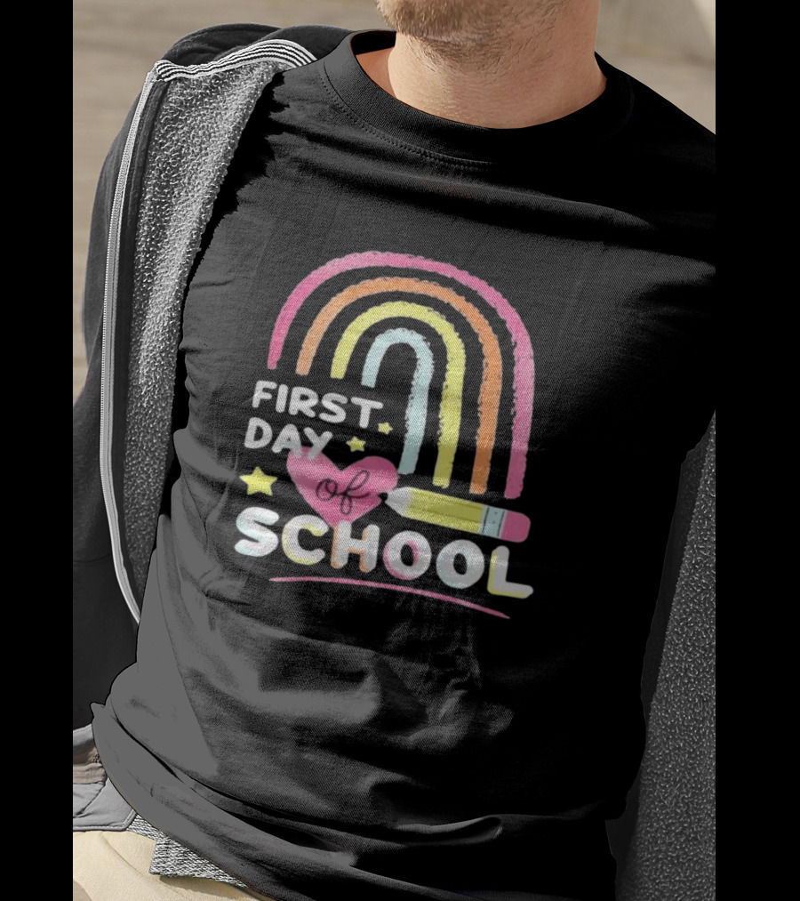 First Day Of School Rainbow Heart Pencil T-Shirt