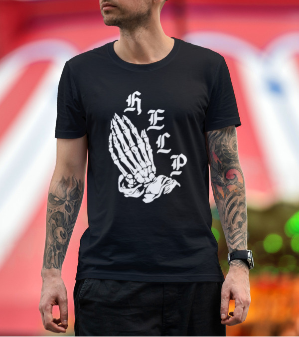 Premium T-Shirt: hELP Bones Puff Print Skeleton Hands T-Shirt hELP Bones Puff Print Skeleton Hands T-Shirt