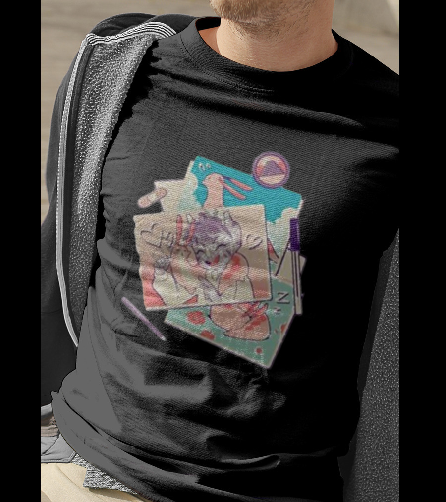 Mango Memories Pastel Rabbit Drawings With Heart And Zz Motif T-Shirt