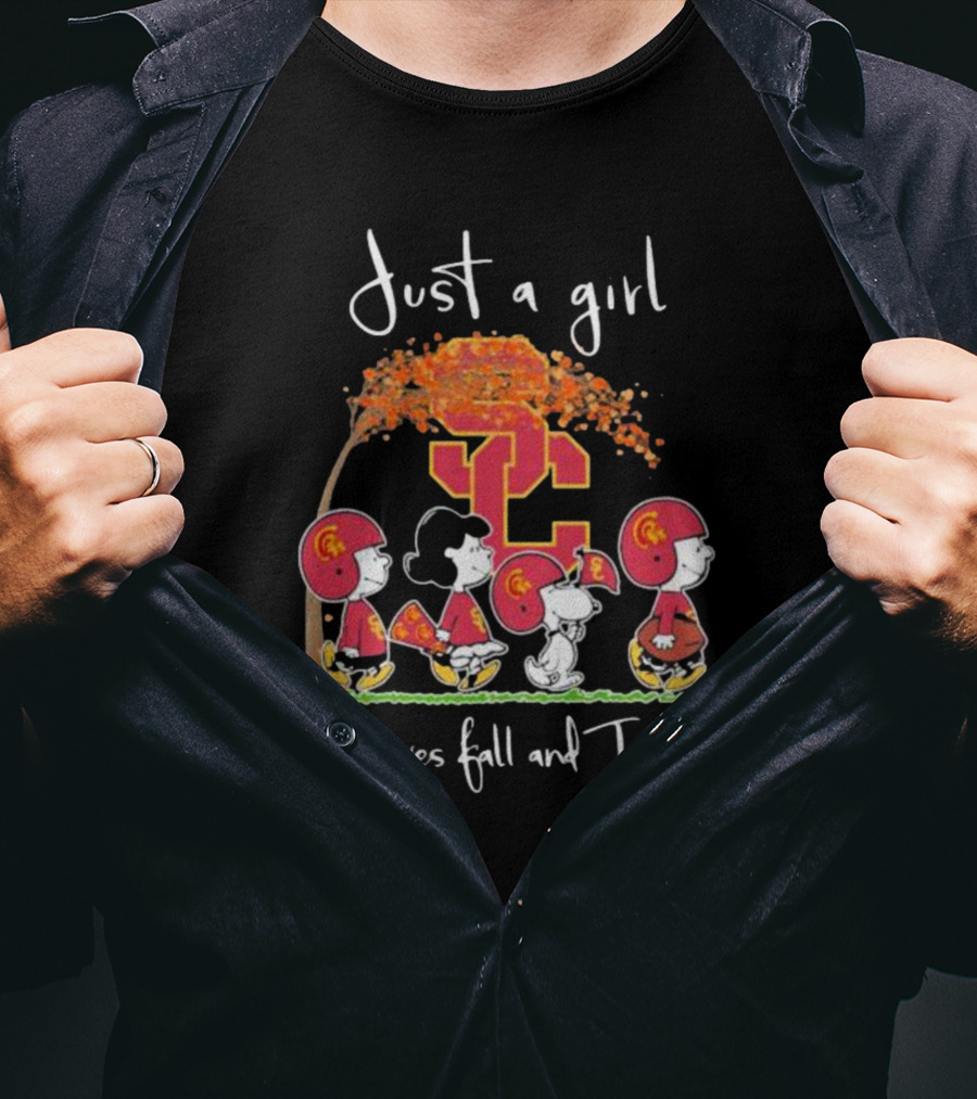 Just A Girl Who Loves Fall And Trojans Peanuts Characters SC T-Shirt