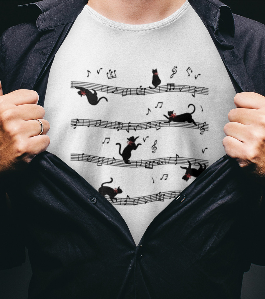 Cats Playing On Music Notes Best Gifts For Cat Lovers Mothers Day Womens T-Shirt