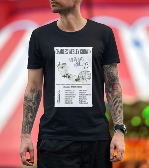 Premium T-Shirt: Charles Wesley Godwin West Coast Tour 23 Featuring Wyatt Flores with Dates and Venues in Los Angeles Santa Cruz San Francisco Sacramento Spokane Seatt Charles Wesley Godwin West Coast Tour 23 Featuring Wyatt Flores with Dates and Venues in Los Angeles Santa Cruz San Francisco Sacramento Spokane Seatt