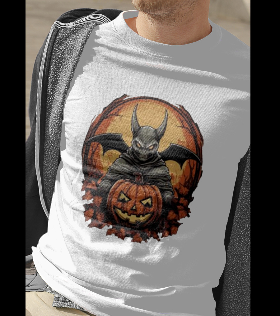 Bat Devil Pumpkin Halloween Moon Shadows T-Shirt