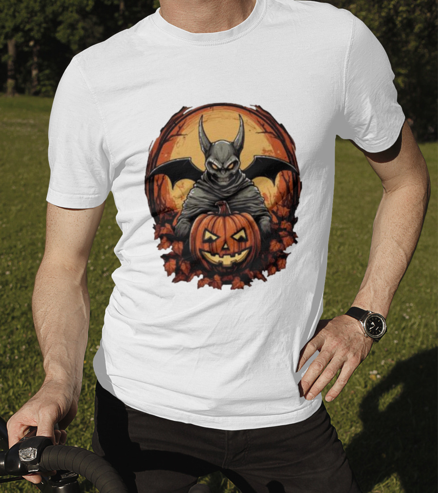 Bat Devil Pumpkin Halloween Moon Shadows T-Shirt