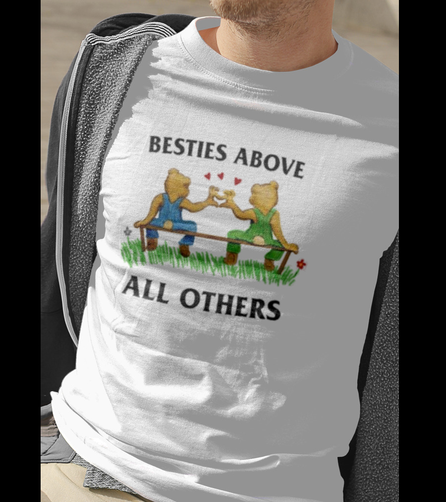 Besties Above All Others Fist Bump Bears On A Bench T-Shirt
