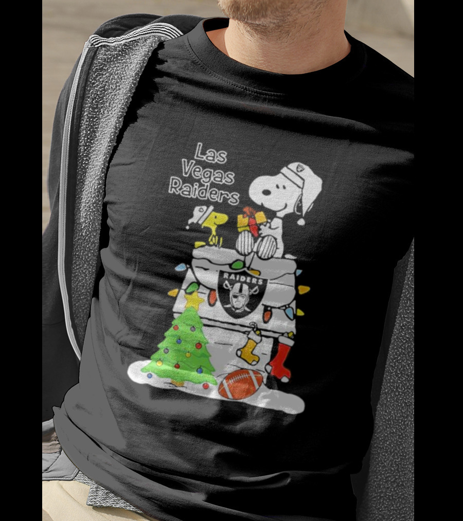 Las Vegas Raiders NFL Christmas Snoopy And Woodstock With Tree And Football T-Shirt