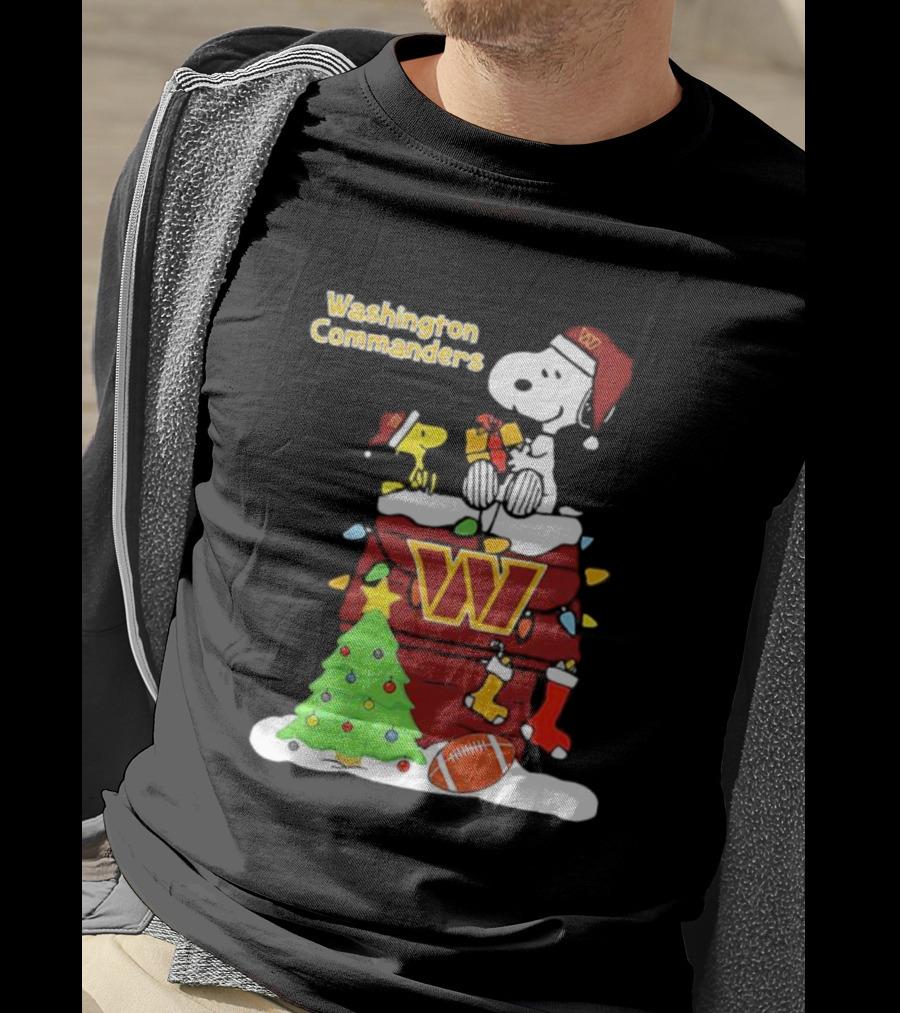 Washington Commanders Christmas Snoopy Chimney Festive Scene T-Shirt