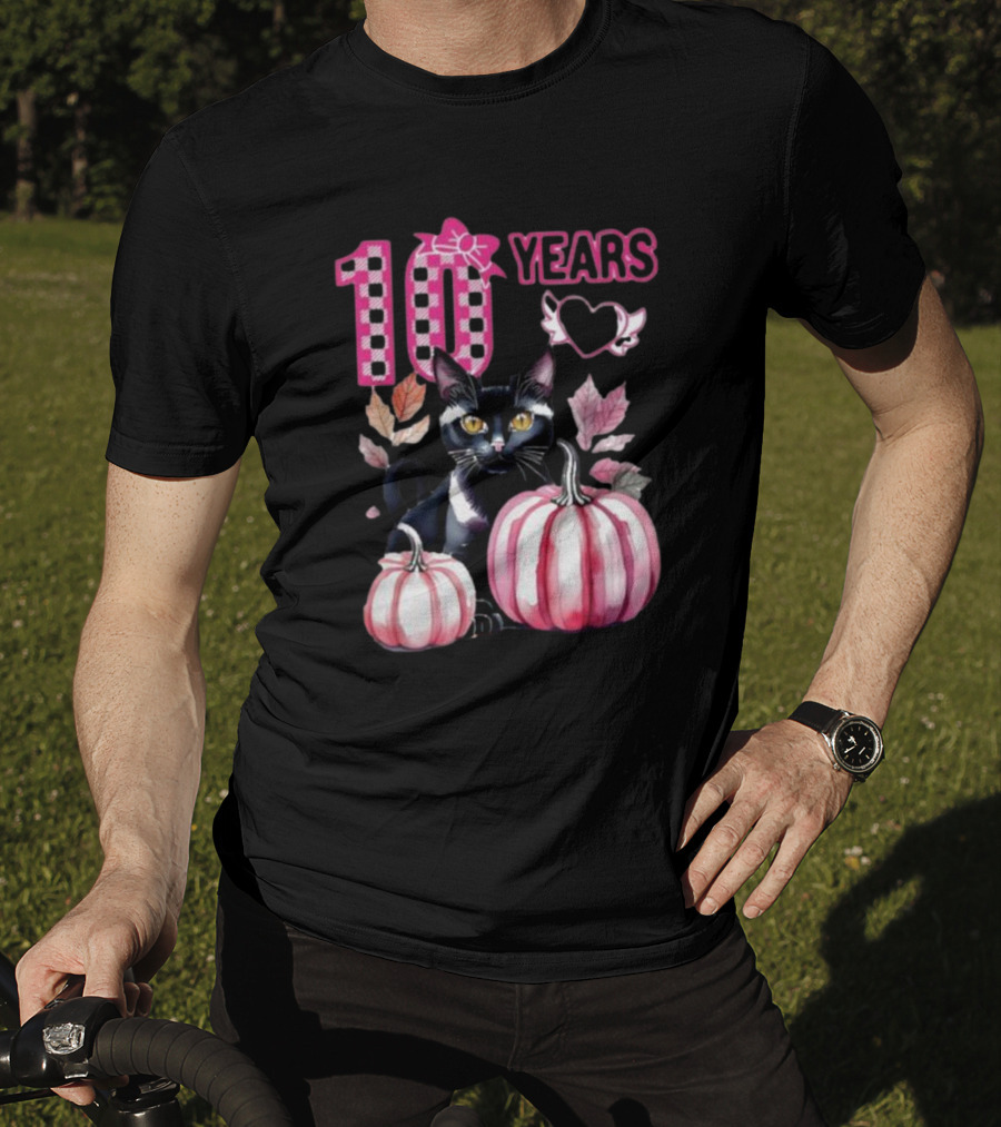 10 Years Black Cat Pink Pumpkin Birthday T-Shirt