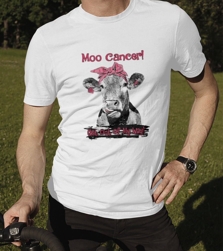 Moo Cancer Get Out Of My Way Pink Bandana Cow T-Shirt