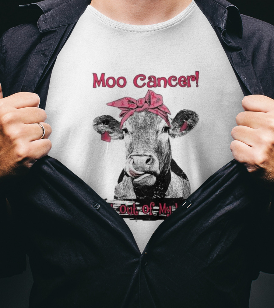 Moo Cancer Get Out Of My Way Pink Bandana Cow T-Shirt