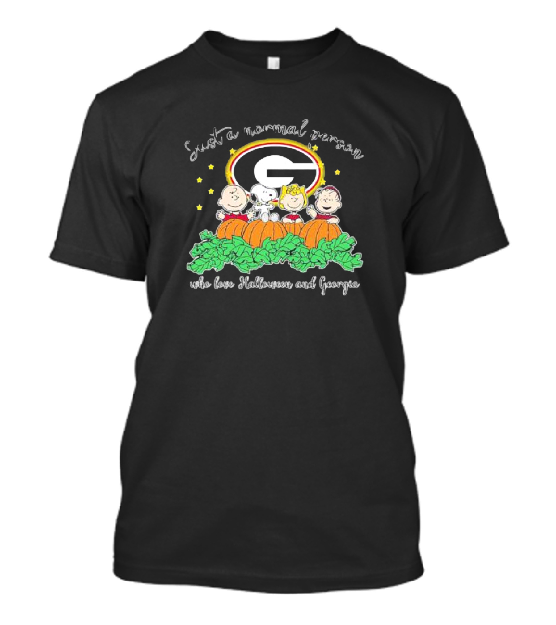 Just A Normal Person Who Love Halloween And Georgia With Peanuts Characters And Georgia Bulldogs T-Shirt