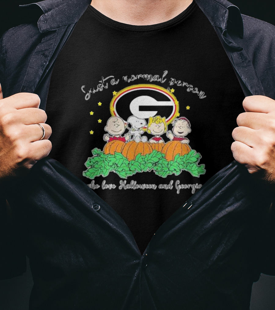 Just A Normal Person Who Love Halloween And Georgia With Peanuts Characters And Georgia Bulldogs T-Shirt