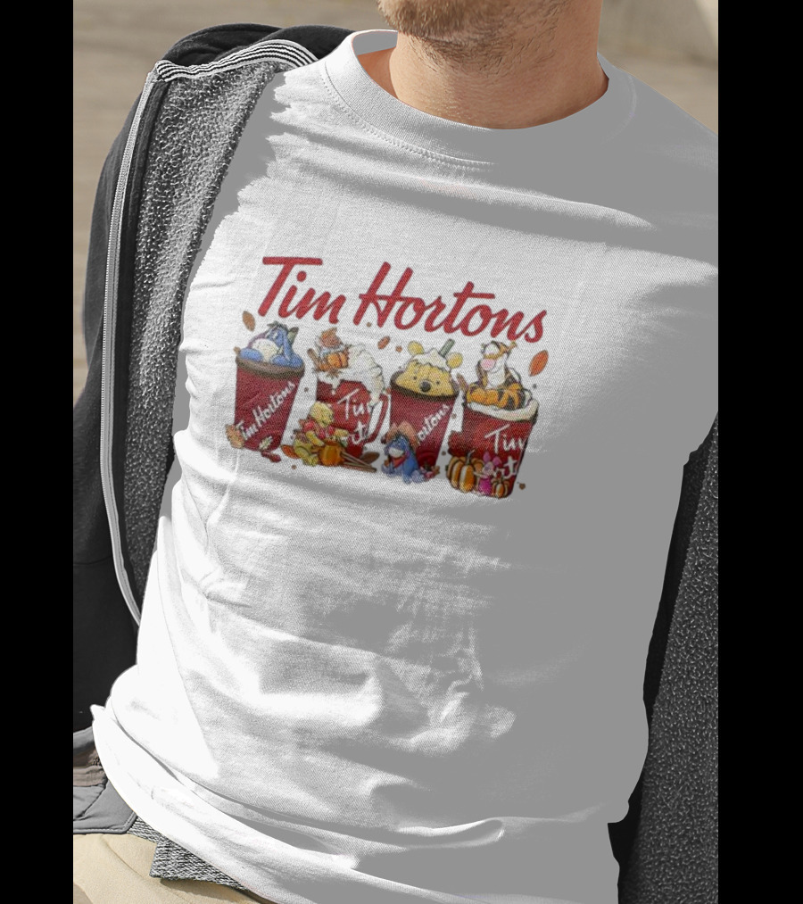 Winnie-The-Pooh Tim Hortons Coffee With Eeyore Piglet And Tigger T-Shirt