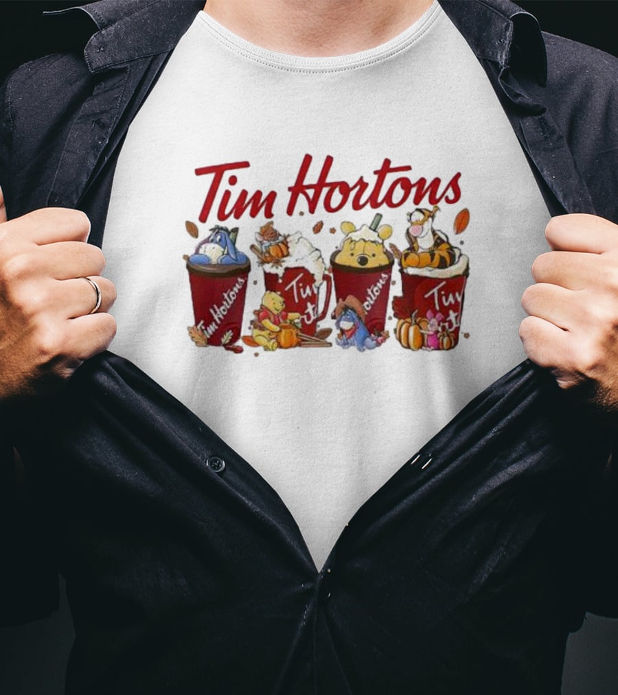 Winnie-The-Pooh Tim Hortons Coffee With Eeyore Piglet And Tigger T-Shirt