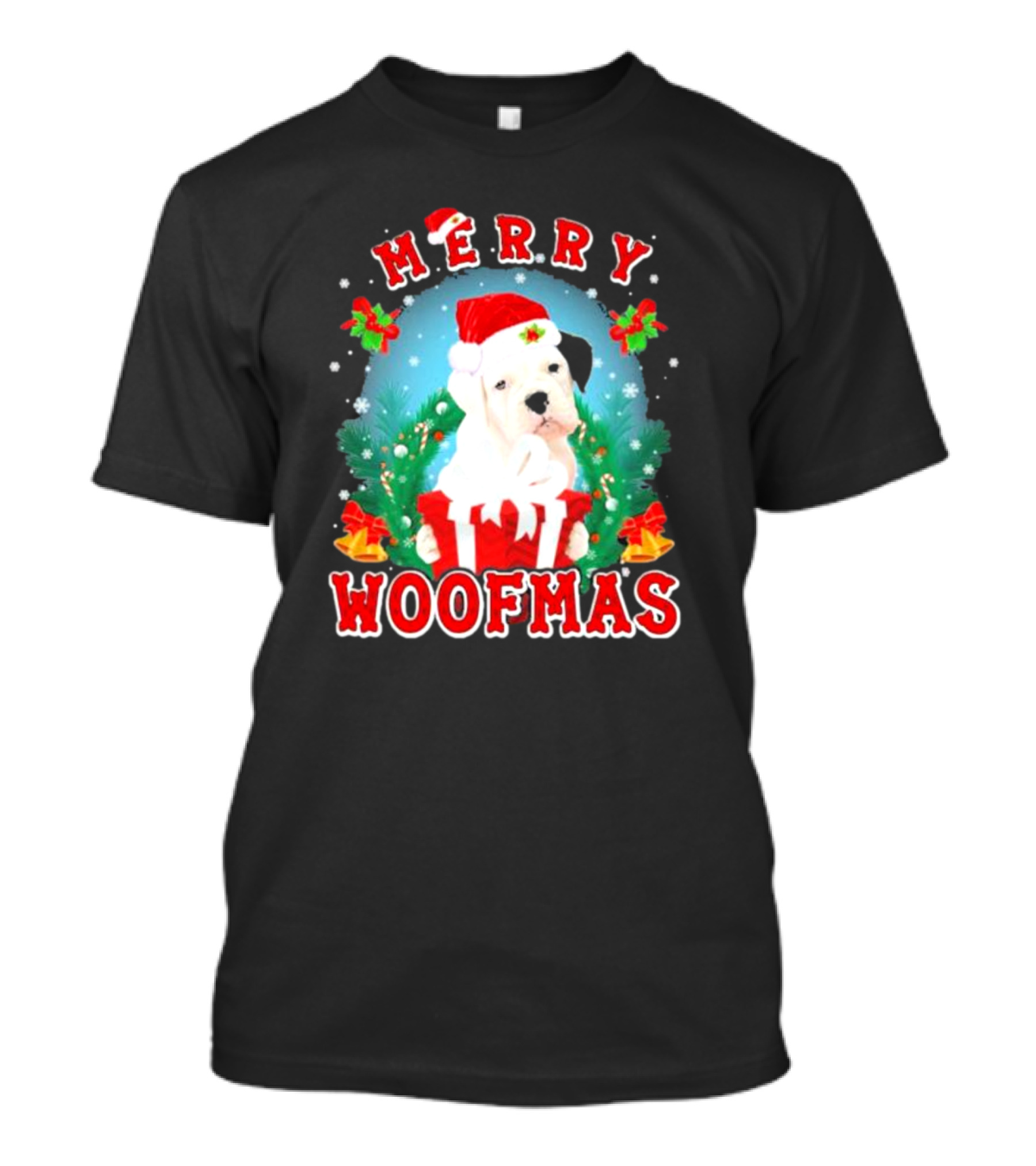 Boxer Puppy Merry Woofmas With Santa Hat And Gift T-Shirt