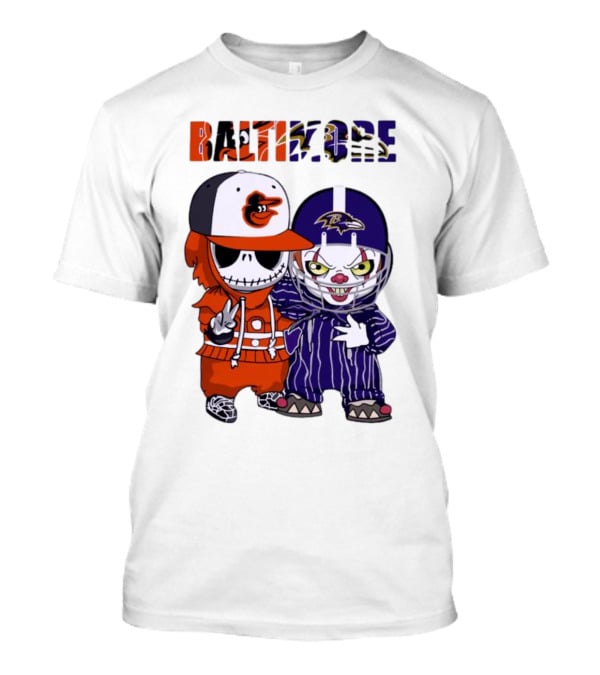 Baby Jack Skellington Pennywise Mashup Baltimore Orioles Ravens Halloween T-Shirt