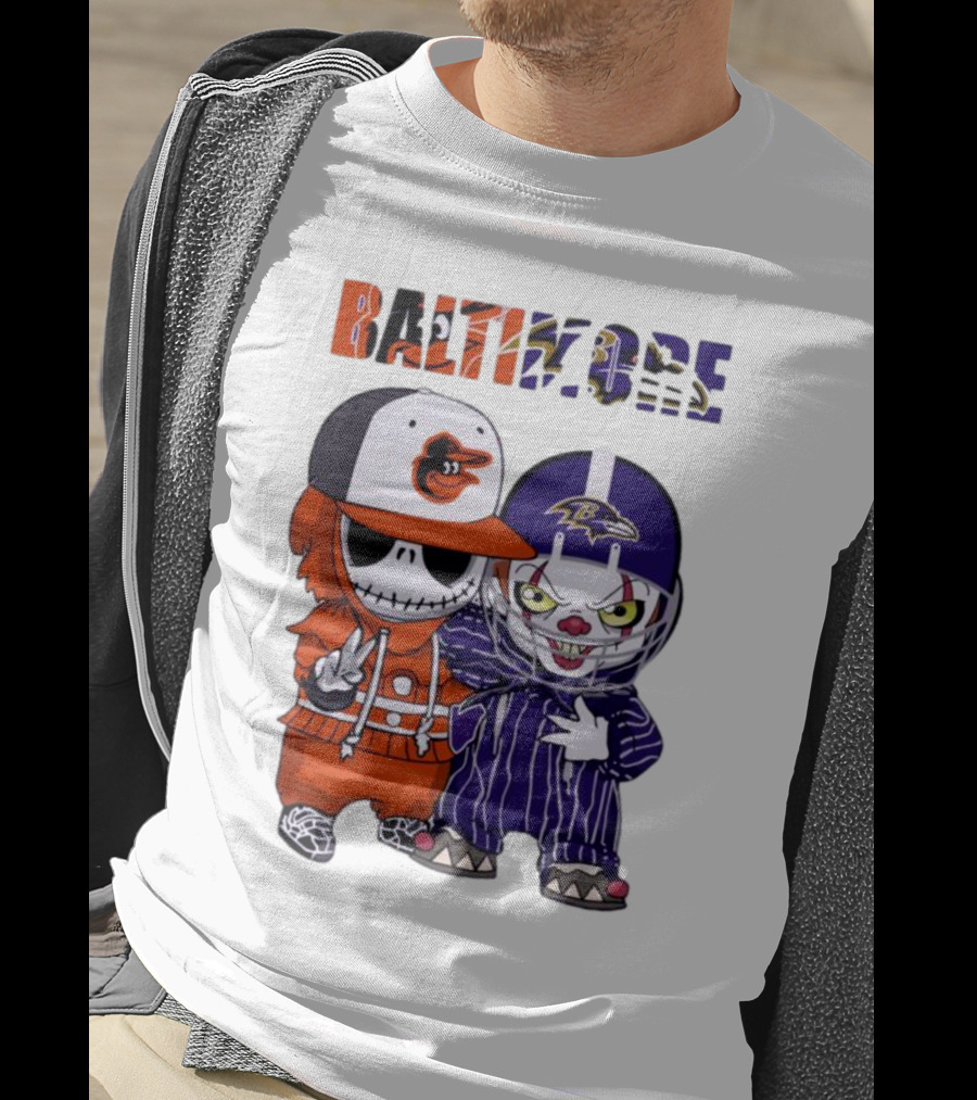 Baby Jack Skellington Pennywise Mashup Baltimore Orioles Ravens Halloween T-Shirt