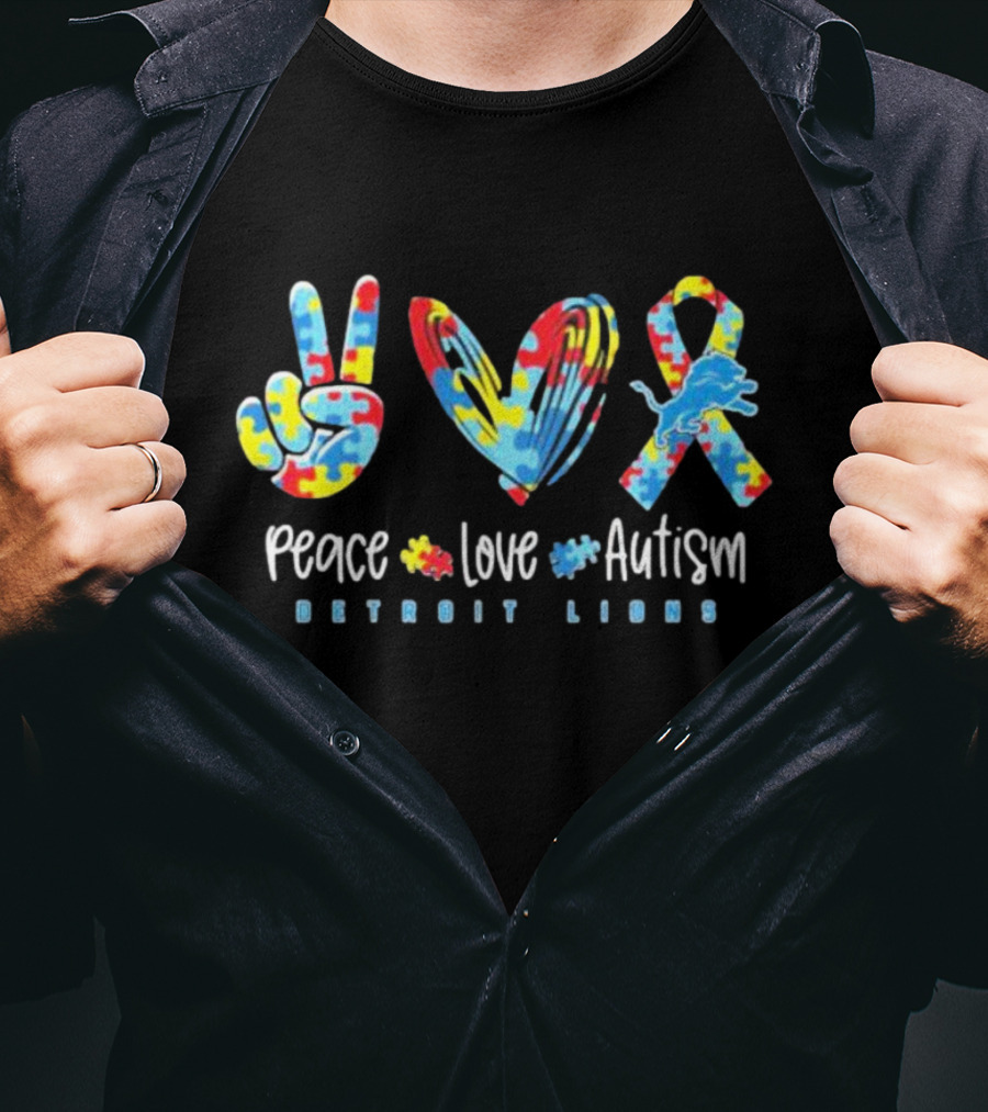Peace Love Autism Detroit Lions T-Shirt