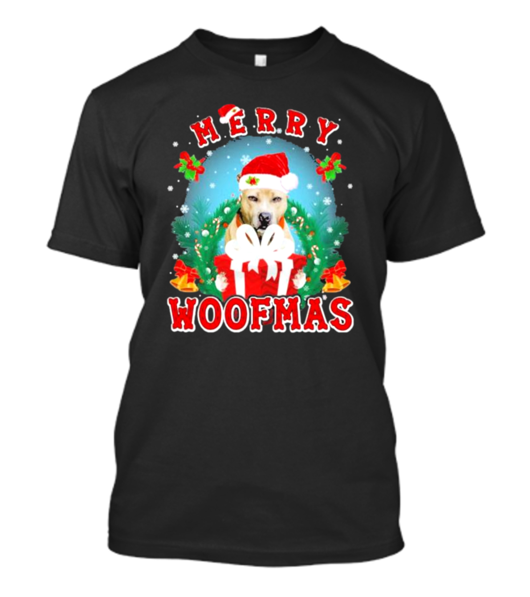 Pitbull Merry Woofmas Santa Hat And Holiday Gift Box T-Shirt