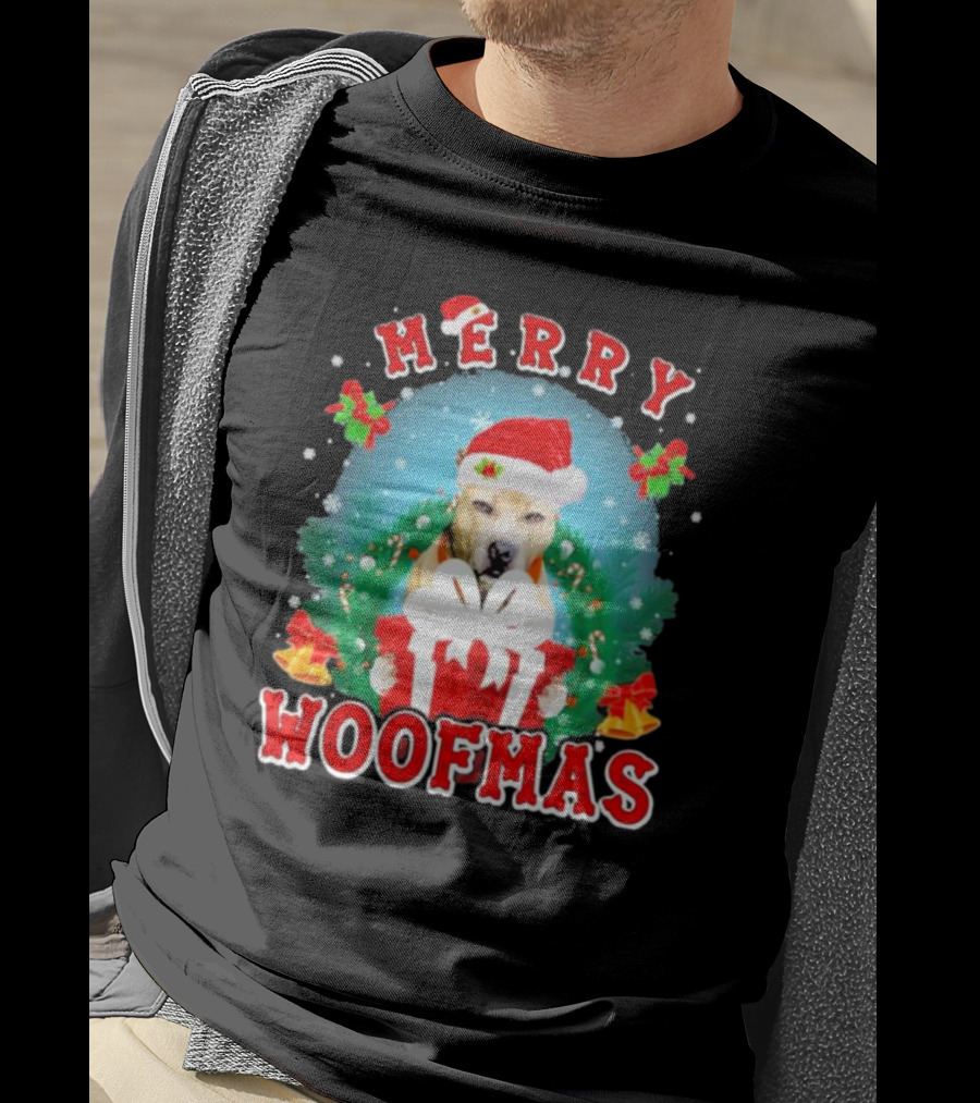 Pitbull Merry Woofmas Santa Hat And Holiday Gift Box T-Shirt