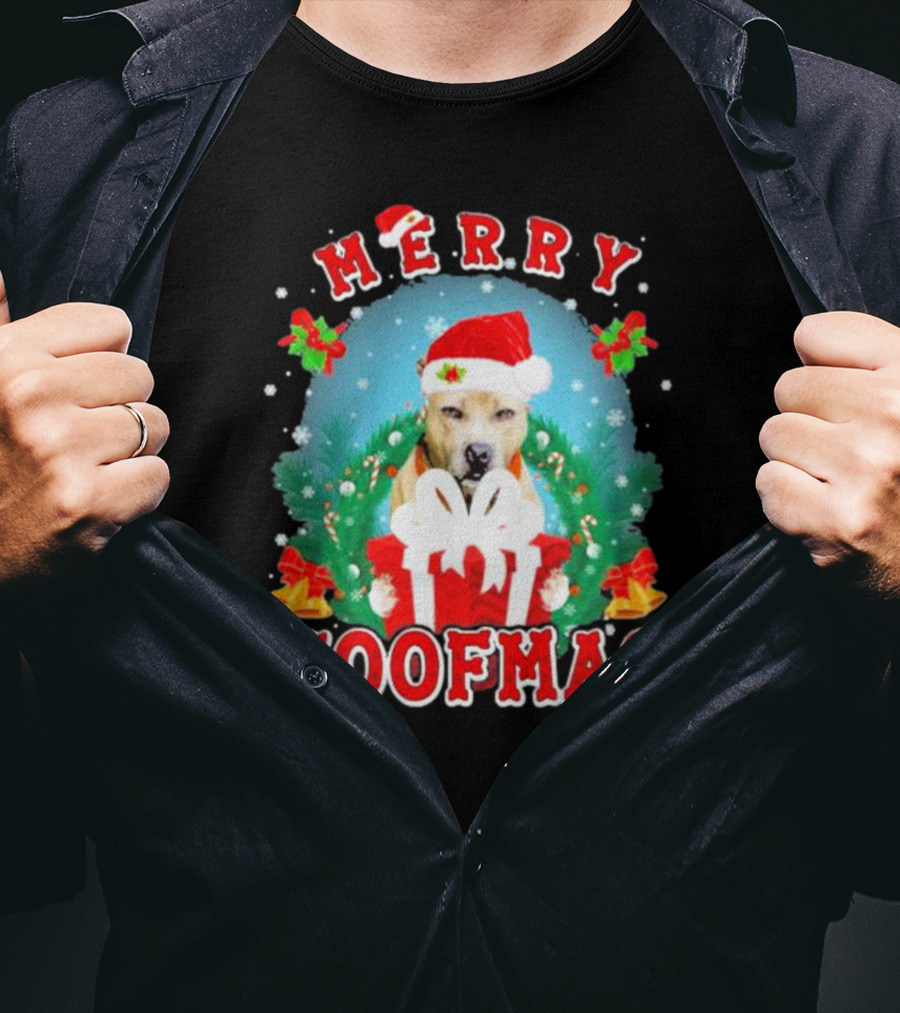 Pitbull Merry Woofmas Santa Hat And Holiday Gift Box T-Shirt
