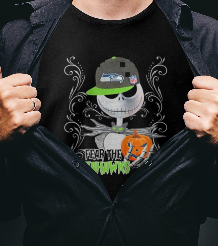 Jack Skellington Pumpkin Halloween Fear The Seattle Seahawks T-Shirt