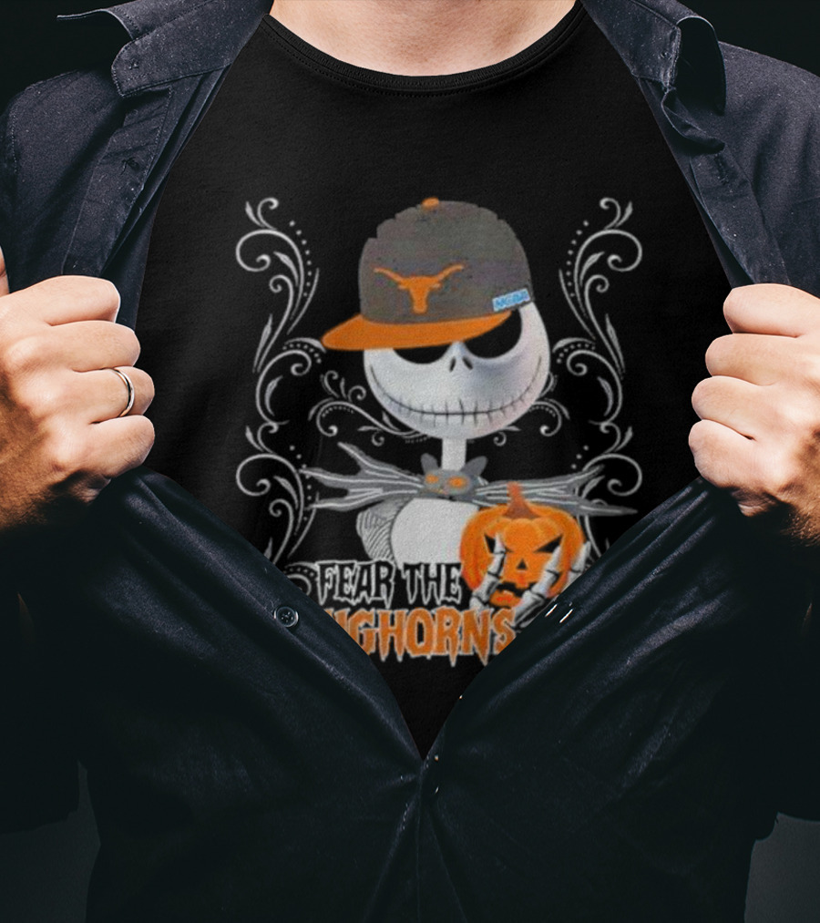 Fear The Longhorns Jack Skellington Pumpkin Halloween T-Shirt